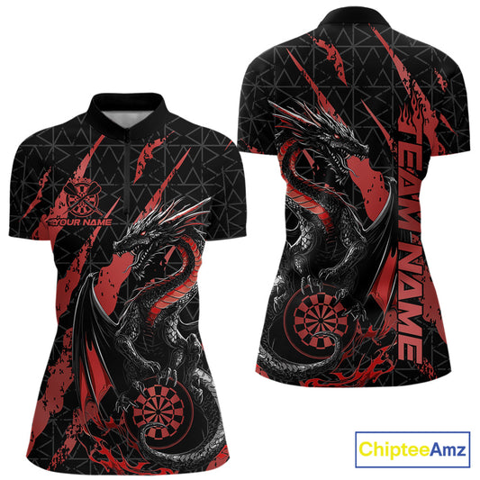 Custom Black And Red Dragon Dart Women Quarter-Zip Shirts, Team Dart Jerseys IPHW10752