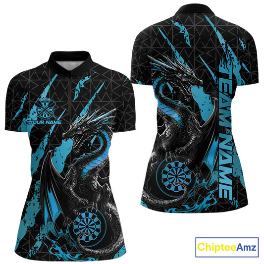 Custom Black And Blue Dragon Dart Women Quarter-Zip Shirts, Team Dart Jerseys IPHW10753
