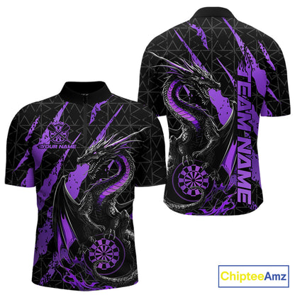 Custom Black And Purple Dragon Dart Men Quarter-Zip Shirts, Team Dart Jerseys IPHW10754