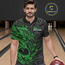 Load image into Gallery viewer, Custom Black And Green Tribal Polynesian Bowling Team Men Shirts, Niho Mano Bowling Shirt IPHW10757