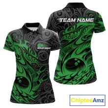 Load image into Gallery viewer, Custom Black And Green Tribal Polynesian Bowling Team Women Shirts, Niho Mano Bowling Shirt IPHW10757