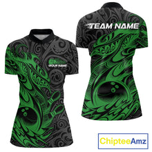 Load image into Gallery viewer, Custom Black And Green Tribal Polynesian Bowling Women Shirts, Niho Mano Bowling Shirt IPHW10757