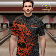 Load image into Gallery viewer, Custom Black And Orange Tribal Polynesian Bowling Team Men Shirts, Niho Mano Bowling Shirt IPHW10759