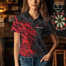 Load image into Gallery viewer, Custom Black And Red Tribal Polynesian Dart Team Women Shirts, Niho Mano Dart Shirt IPHW10760