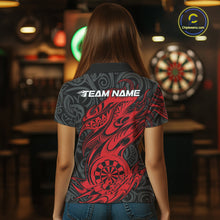 Load image into Gallery viewer, Custom Black And Red Tribal Polynesian Dart Team Women Shirts, Niho Mano Dart Shirt IPHW10760