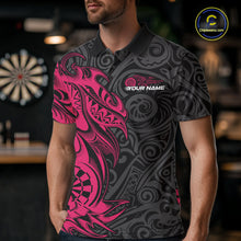 Load image into Gallery viewer, Custom Black And Pink Tribal Polynesian Dart Team Men Shirts, Niho Mano Dart Shirt IPHW10761