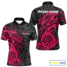 Load image into Gallery viewer, Custom Black And Pink Tribal Polynesian Dart Team Men Shirts, Niho Mano Dart Shirt IPHW10761