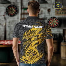 Load image into Gallery viewer, Custom Black And Yellow Tribal Polynesian Dart Team Men Shirts, Niho Mano Dart Shirt IPHW10763