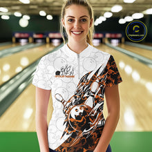 Load image into Gallery viewer, Custom Orange Camo Bowling Women Quarter-Zip Shirt, Bowling Ball Pattern Team Jerseys IPHW10989