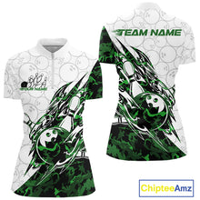 Load image into Gallery viewer, Custom Green Camo Bowling Women Quarter-Zip Shirt, Bowling Ball Pattern Team Jerseys IPHW10990