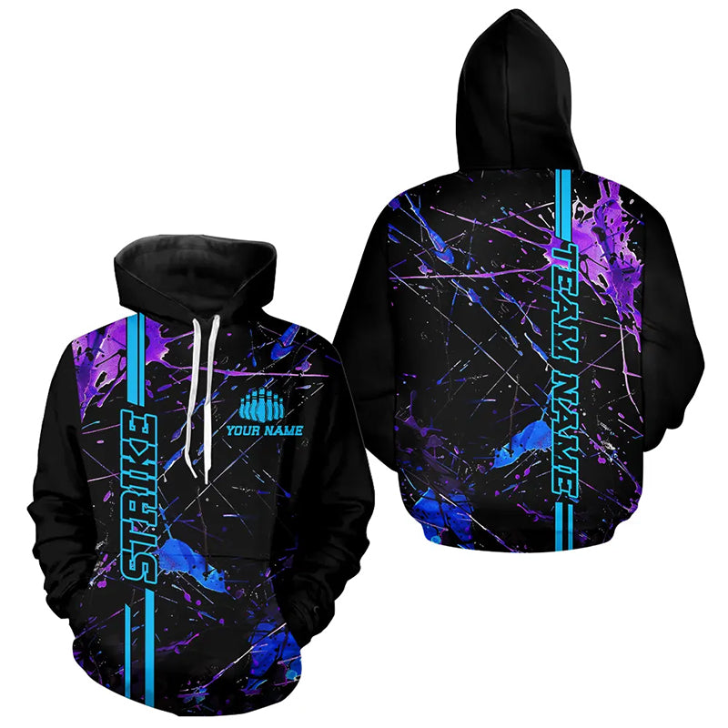 Custom Blue And Purple Strike Bowling Hoodie Shirts For Men And Women, Camo Bowling Team Jerseys IPHW6425