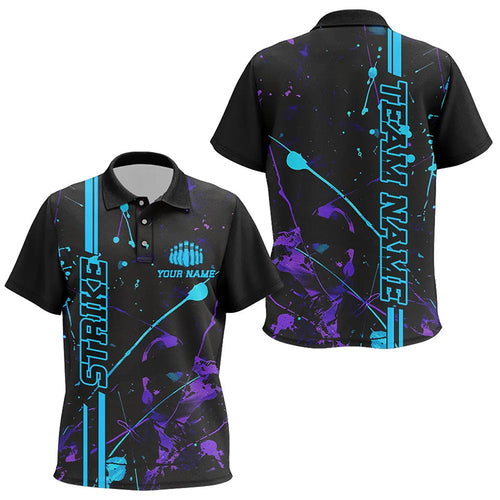 Custom Blue And Purple Strike Bowling Team Kid Polo Shirts, Camo Bowling League Jerseys IPHW6427