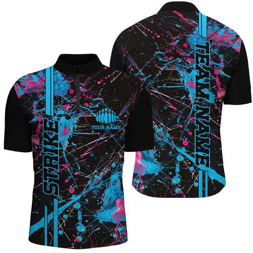 Custom Blue And Pink Strike Bowling Shirts For Men And Women, Camo Bowling Team Jerseys IPHW6428