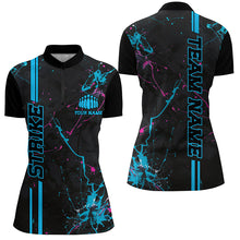 Load image into Gallery viewer, Custom Blue And Pink Strike Bowling Shirts For Women, Camo Bowling Team Jerseys IPHW6429