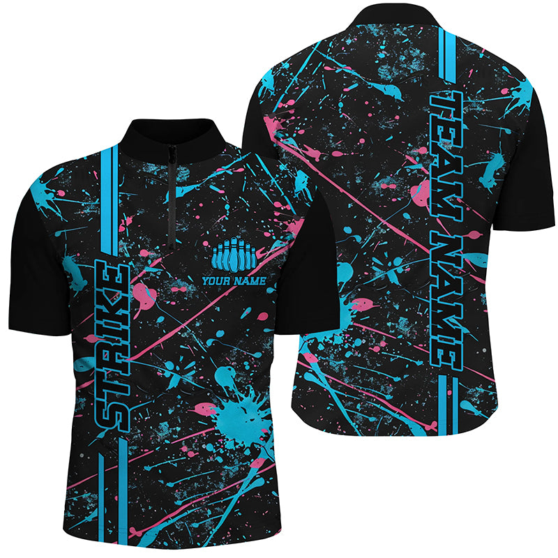 Custom Blue And Pink Strike Bowling Team Shirts, Camo Bowling League Unisex Jerseys IPHW6430