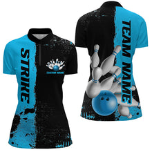 Load image into Gallery viewer, Black And Blue Strike Bowling Team Shirts For Women, Custom Bowling Jerseys For Bowlers IPHW6436