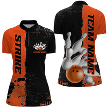 Load image into Gallery viewer, Black And Orange Strike Bowling Team Shirts For Women, Custom Bowling Jerseys For Bowlers IPHW6439