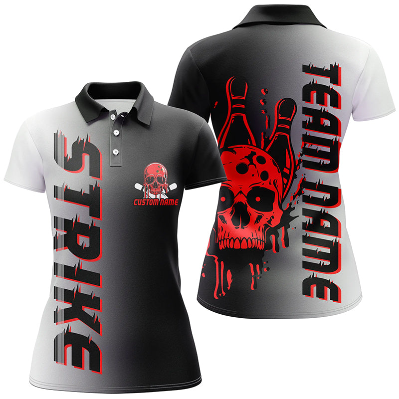 Custom Strike Bowling Team Shirts For Women, Skull Bowling Jerseys With Team Name | Red IPHW6440