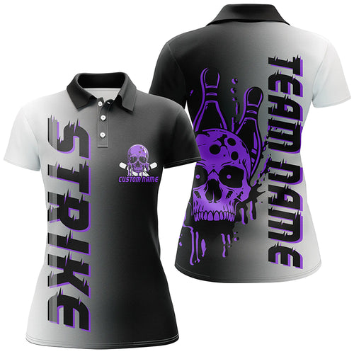 Custom Strike Bowling Team Shirts For Women, Skull Bowling Jerseys With Team Name | Purple IPHW6441