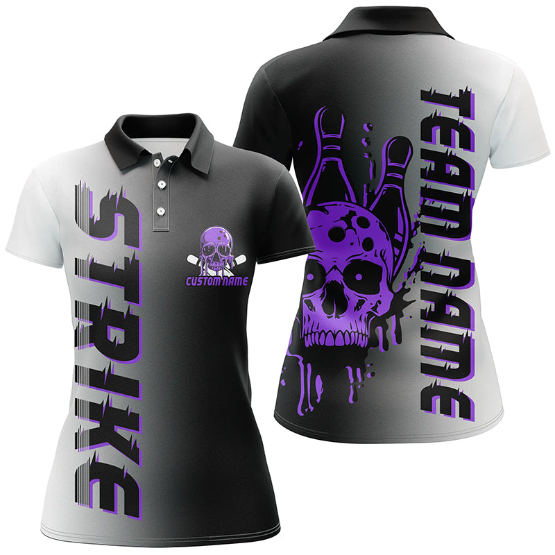 Custom Strike Bowling Team Shirts For Women, Skull Bowling Jerseys With Team Name | Purple IPHW6441