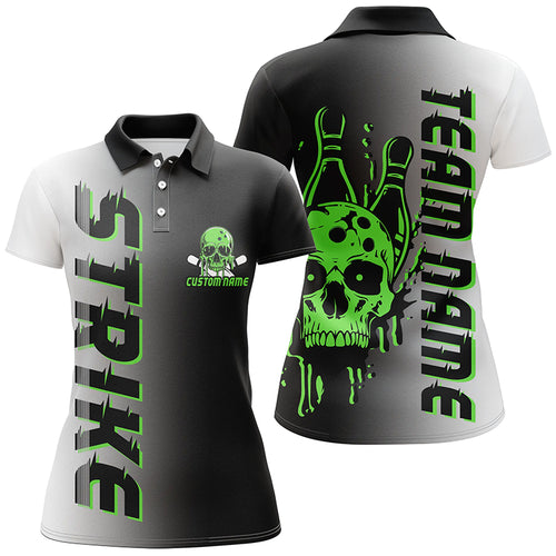 Custom Strike Bowling Team Shirts For Women, Skull Bowling Jerseys With Team Name | Green IPHW6442