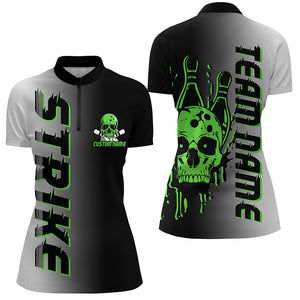 Custom Strike Bowling Team Shirts For Women, Skull Bowling Jerseys With Team Name | Green IPHW6442