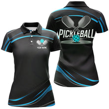 Load image into Gallery viewer, Black And Blue Custom Womens Pickleball Shirts, Personalized Pickleball Jerseys IPHW6944