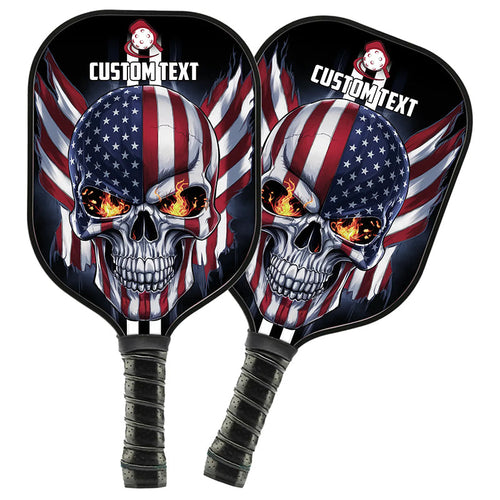 American Flag Skull Custom Us Pickleball Paddle, Patriotic Pickleball Paddle Halloween Pickleball Gifts IPHW7485