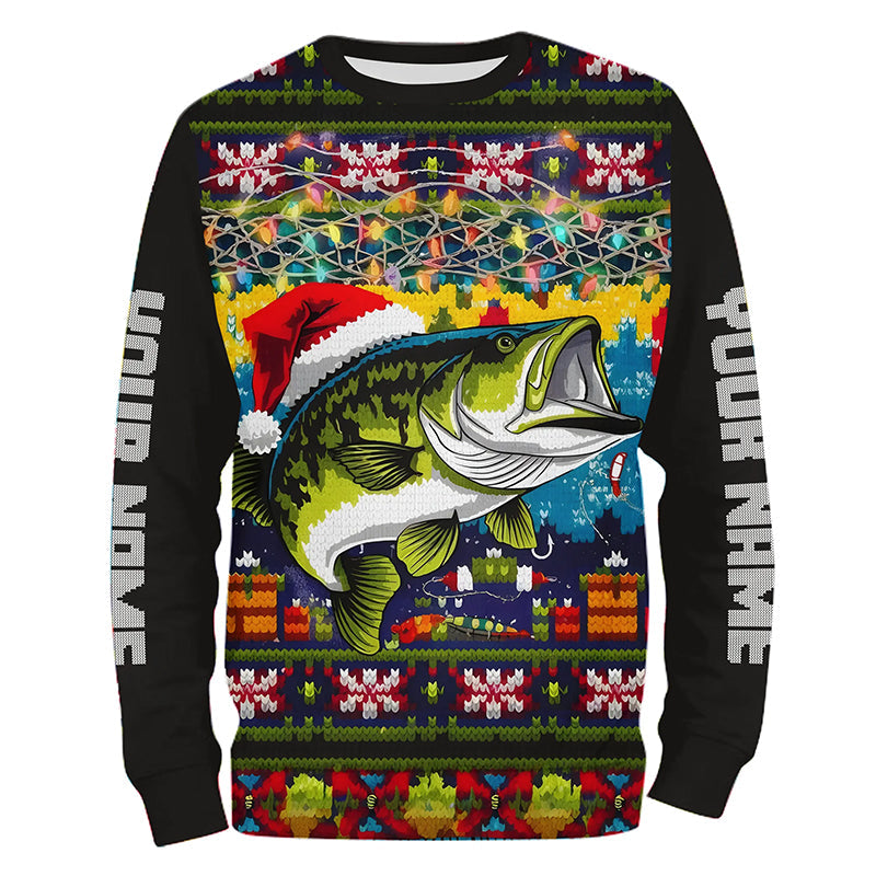 Custom Christmas Ugly Sweater Pattern Largemouth Bass Fishing Shirts, Christmas Fishing Gifts IPHW7969