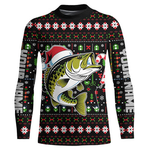 Custom Christmas Largemouth Bass Fishing Shirts, Bass Candy Cane Hook Xmas Fishing Gifts IPHW7973