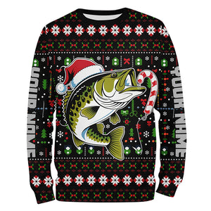 Custom Christmas Largemouth Bass Fishing Shirts, Bass Candy Cane Hook Xmas Fishing Gifts IPHW7973