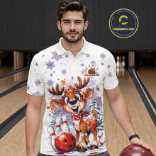 Load image into Gallery viewer, Custom Cute Funny Reindeer Christmas Bowling Men Polo Shirts, Xmas Team Bowling Shirt IPHW10112