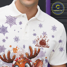 Load image into Gallery viewer, Custom Cute Funny Reindeer Christmas Bowling Men Polo Shirts, Xmas Team Bowling Shirt IPHW10112