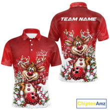 Load image into Gallery viewer, Custom Cute Funny Reindeer Christmas Bowling Men Polo Shirts, Xmas Team Bowling Outfit IPHW10115
