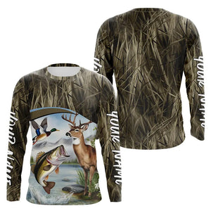 Largemouth Bass Fish Fishing, Deer And Duck Hunting Custom Long Sleeve Shirts IPHW8153