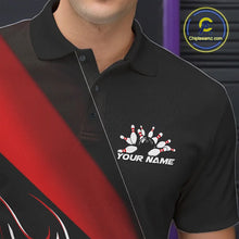 Load image into Gallery viewer, Custom Black And Red Flame Bowling Men Polo Shirt, Team Bowling League Shirt IPHW10254