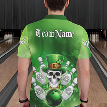 Load image into Gallery viewer, Custom Celtic St Patricks Day Bowling Polo Team Shirts For Men, Shamprock Skull Bowling Shirt IPHW8589