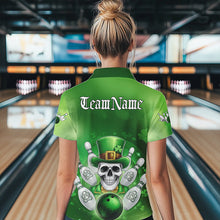 Load image into Gallery viewer, Custom Celtic St Patricks Day Bowling Polo Shirts For Women, Shamprock Skull Bowling Shirt IPHW8589