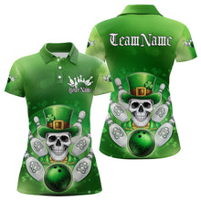 Load image into Gallery viewer, Custom Celtic St Patricks Day Bowling Polo Shirts For Women, Shamprock Skull Bowling Shirt IPHW8589
