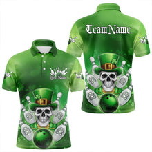 Load image into Gallery viewer, Custom Celtic St Patricks Day Bowling Polo Team Shirts For Men, Shamprock Skull Bowling Shirt IPHW8589