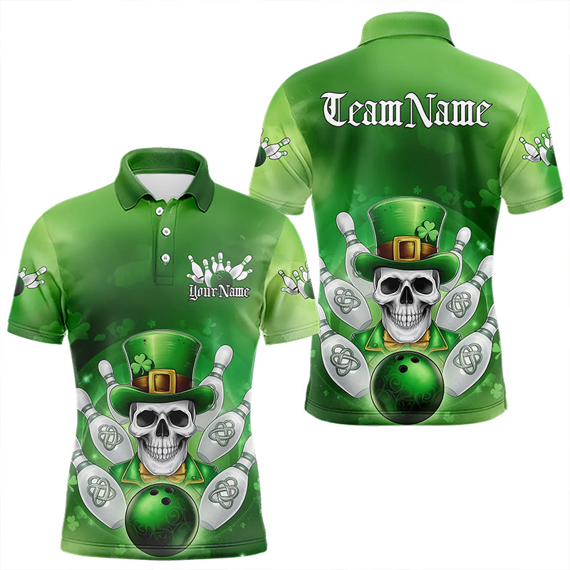 Custom Celtic St Patricks Day Bowling Polo Team Shirts For Men, Shamprock Skull Bowling Shirt IPHW8589