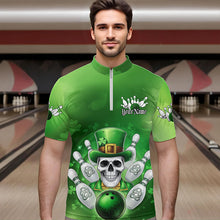 Load image into Gallery viewer, Custom Celtic St Patricks Day Bowling Quarter-Zip Team Shirts For Men, Shamprock Skull Bowling Shirt IPHW8589