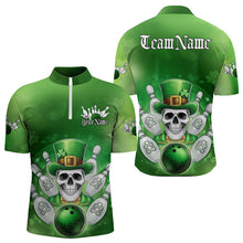 Load image into Gallery viewer, Custom Celtic St Patricks Day Bowling Quarter-Zip Team Shirts For Men, Shamprock Skull Bowling Shirt IPHW8589