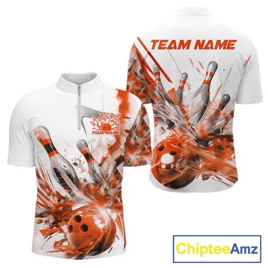 Custom Black And Orange Men Bowling Team Shirts, Bowling League Shirt Bowlers Outfit IPHW10785