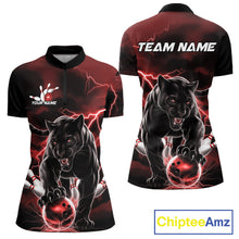 Load image into Gallery viewer, Red Thunder Lightning Custom Panther Women Bowling Shirts, Panther Bowling Jerseys IPHW10790
