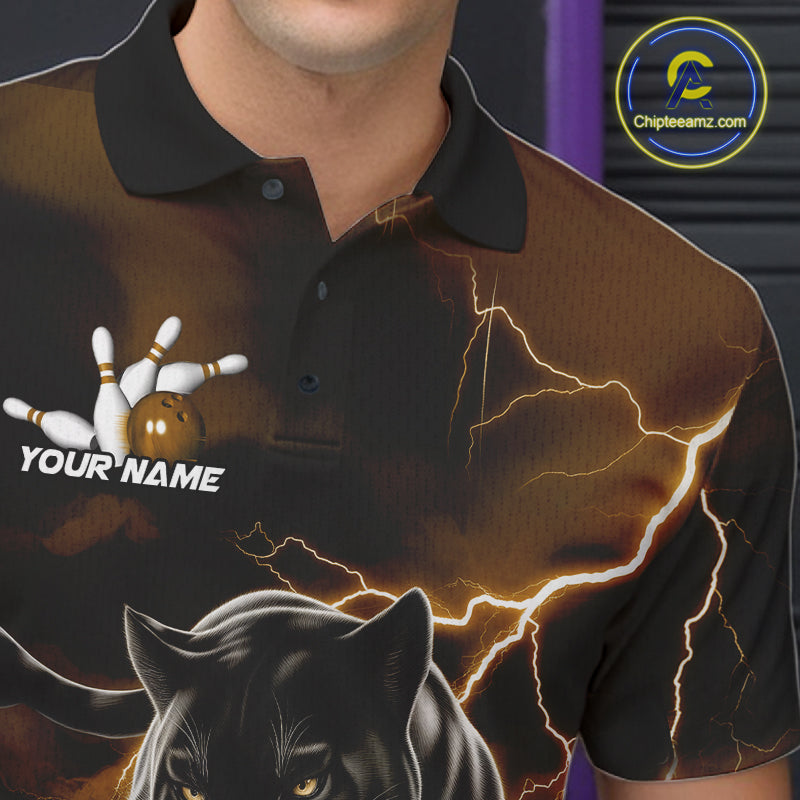 Yellow Thunder Lightning Custom Panther Men Bowling Polo Shirts, Panther Bowling Jerseys IPHW10792