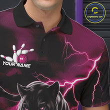 Load image into Gallery viewer, Pink Thunder Lightning Custom Panther Men Bowling Polo Shirts, Panther Bowling Jerseys IPHW10794