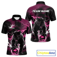 Load image into Gallery viewer, Pink Thunder Lightning Custom Panther Men Bowling Polo Shirts, Panther Bowling Jerseys IPHW10794