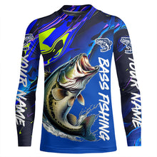 Load image into Gallery viewer, Personalized Largemouth Bass Long Sleeve Tournament Fishing Shirts, Water Camo Bass Fishing Jerseys IPHW6094