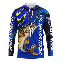 Load image into Gallery viewer, Personalized Walleye Long Sleeve Tournament Fishing Shirts, Water Camo Walleye Fishing Jerseys IPHW6095